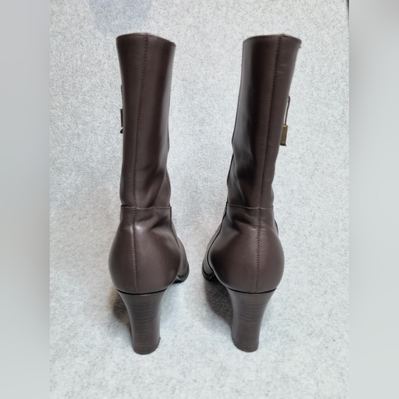 Lauren Ralph Lauren Colleen Brown Leather Mid Calf Boot Heeled Womens 6 1/2 B - Picture 4 of 16
